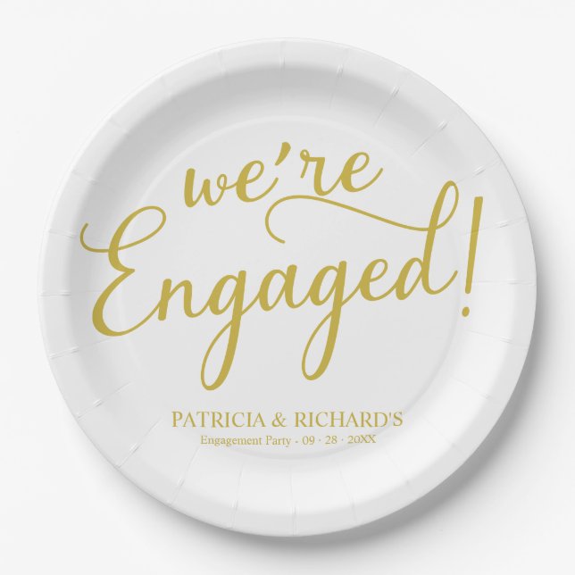Platos de compromiso con letra dorada Simple We're (Anverso)