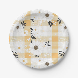 Platos de Cuadro Amarillo Alegre y Pequeñas Flores