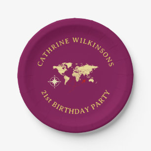 Platos de cumpleaños 21 con mapa mundial de Aventu