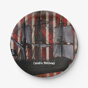 Platos de cumpleaños con estampado de barco pirata