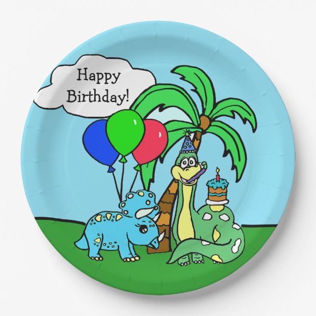 Platos de Cumpleaños con Tema de Dinosaurios (Anverso)