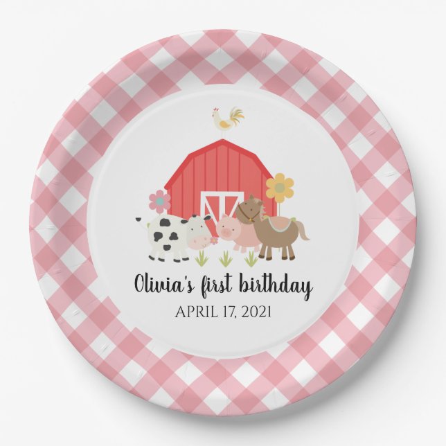 Platos de cumpleaños de animales de granja de cuad (Anverso)