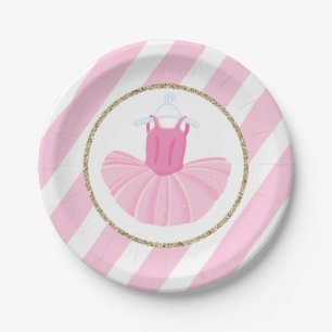 Platos de cumpleaños de bailarina con rayas rosada