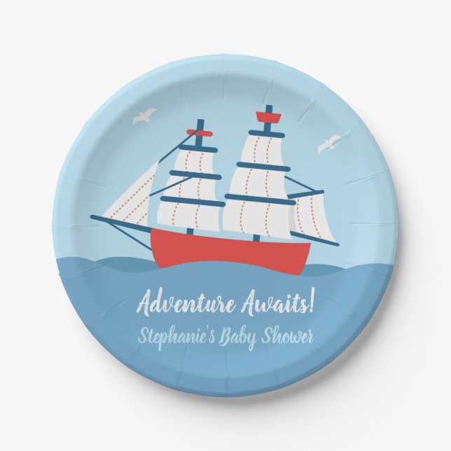 Platos de Cumpleaños de Barco para Baby Shower Ave (Anverso)