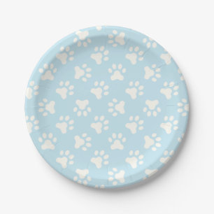 Platos de cumpleaños de cachorro con huellas de pa