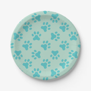 Platos de cumpleaños de cachorro con huellas de pa