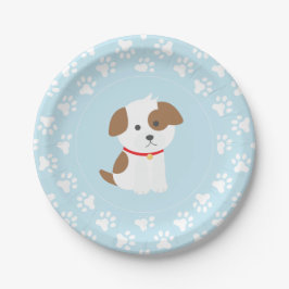 platos de cumpleaños de cachorro con huellas de pa