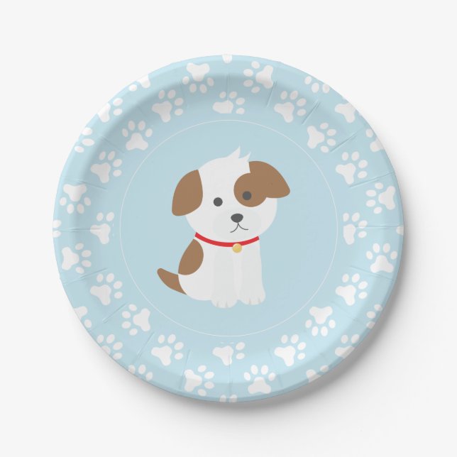 platos de cumpleaños de cachorro con huellas de pa (Anverso)
