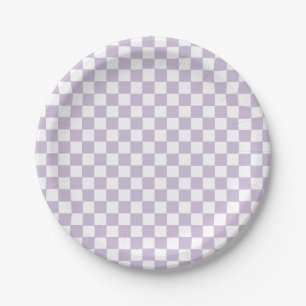 Platos de cumpleaños de cuadros retro morados