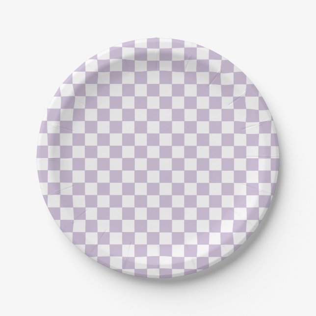 Platos de cumpleaños de cuadros retro morados (Anverso)