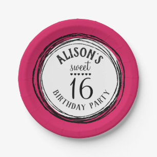 Platos de cumpleaños de dieciséis dulces rosa fucs