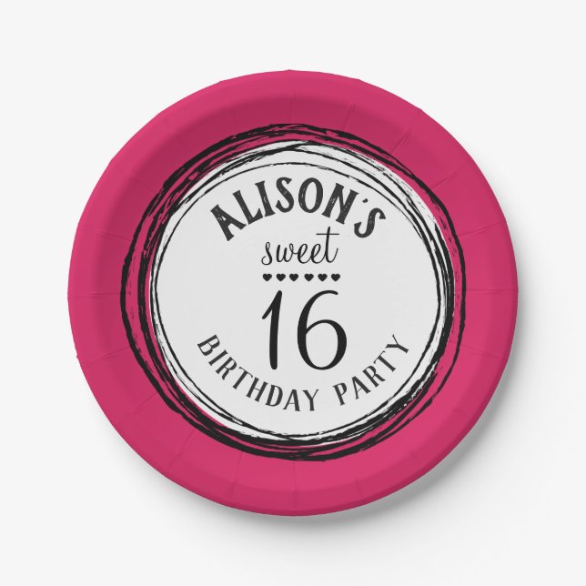 Platos de cumpleaños de dieciséis dulces rosa fucs (Anverso)
