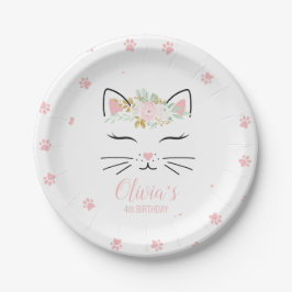 Platos de cumpleaños de gatito floral cara de gati