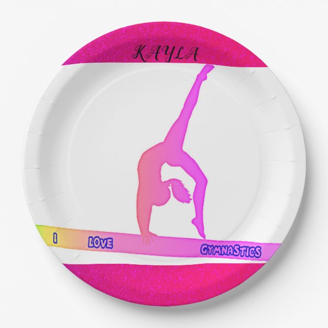 Platos de cumpleaños de gimnasia para chica. (Anverso)
