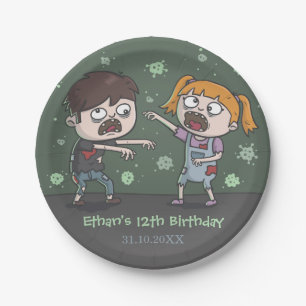 Platos de Cumpleaños de Halloween para Niños Zombi