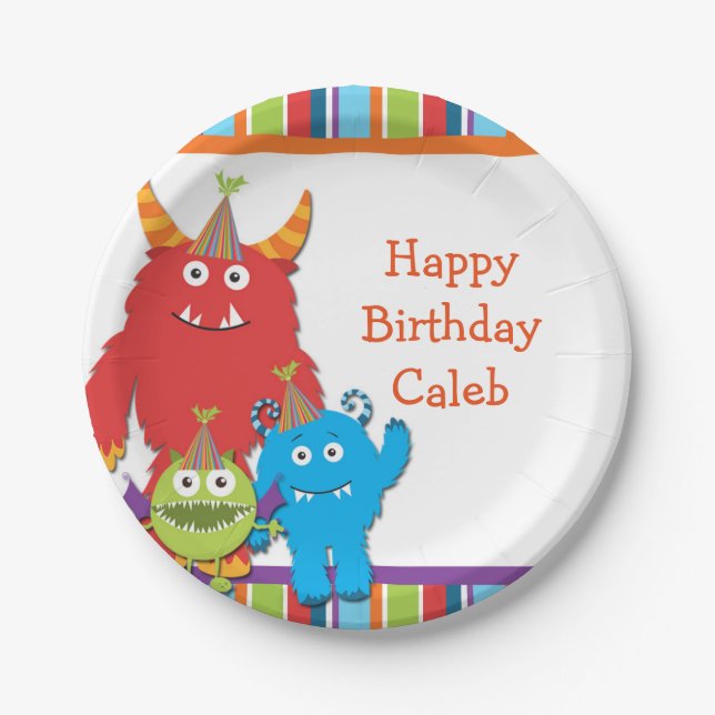 Platos de Cumpleaños de Monstruos Adorables (Anverso)