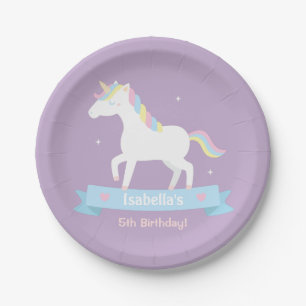 Platos de cumpleaños de niñas Unicornio Blanco Mor