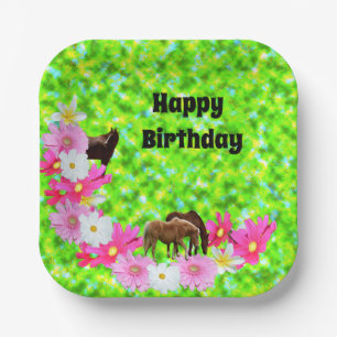 Platos de Cumpleaños de Papel Caballos y Flores