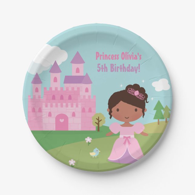 Platos de Cumpleaños de Princesa Afroamericana (Anverso)