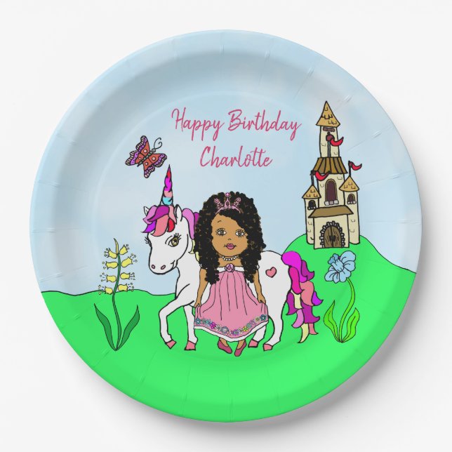 Platos de Cumpleaños de Unicornio y Princesa (Anverso)
