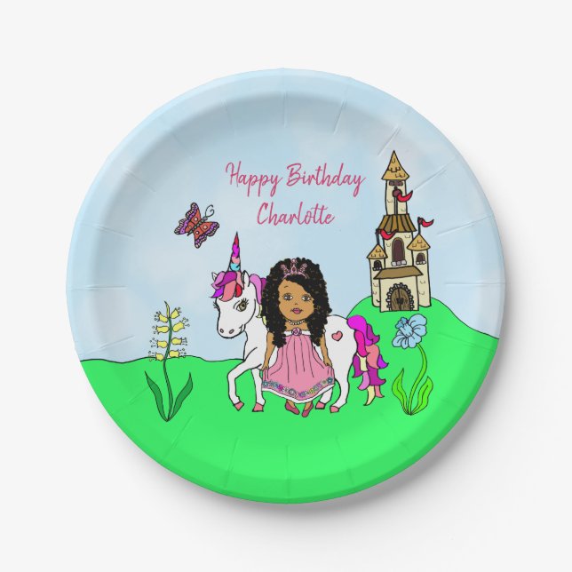Platos de Cumpleaños de Unicornio y Princesa (Anverso)
