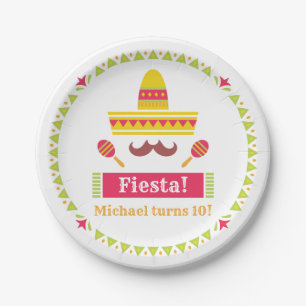 Platos de Cumpleaños Fiesta Sombrero Bigote Maraca