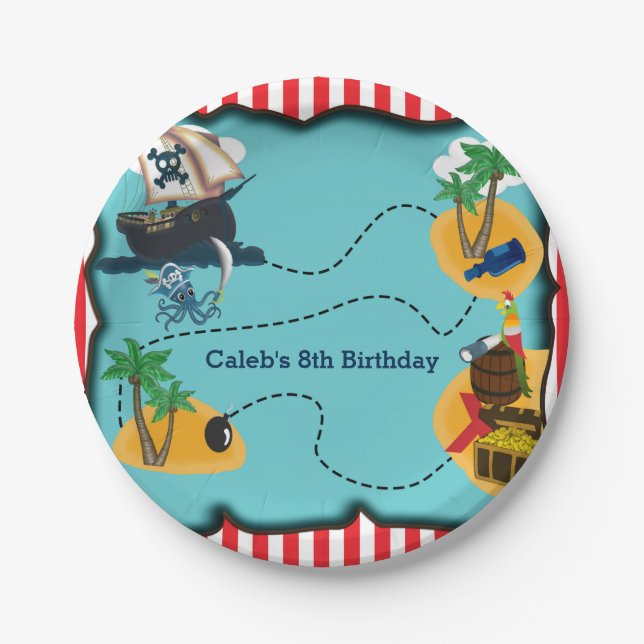 Platos de Cumpleaños Mapa del Tesoro Pirata (Anverso)