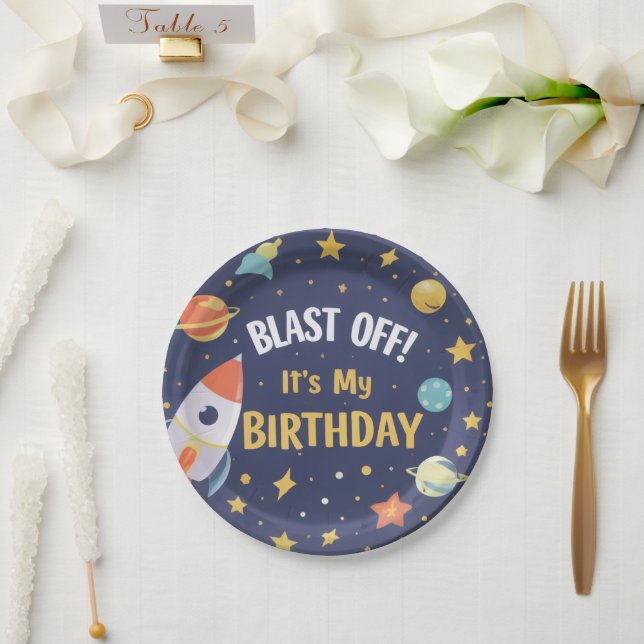 Platos de Cumpleaños para Niños Cohete Espacial  (Boda)