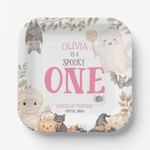 Platos de Cumpleaños Pink Boho Spooky One 1er Cump