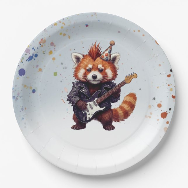 Platos de Cumpleaños Red Panda Rocker (Anverso)