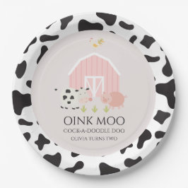 Platos de cumpleaños rosados con estampado de vaca