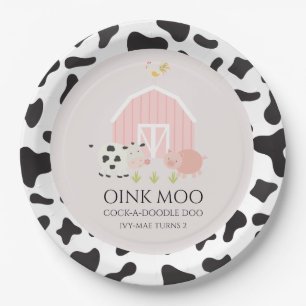 Platos de cumpleaños rosados con estampado de vaca