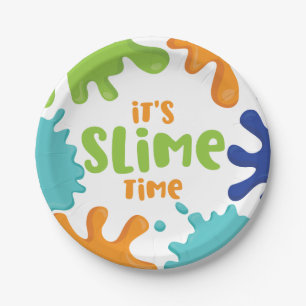 Platos de Cumpleaños Slime Time Naranja Azul Verde