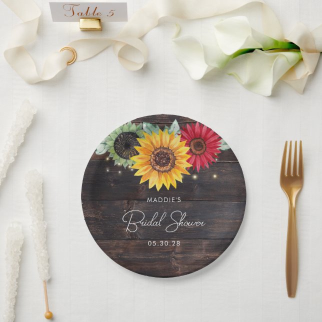 Platos de ducha de novia de girasoles rústicos sob (Boda)