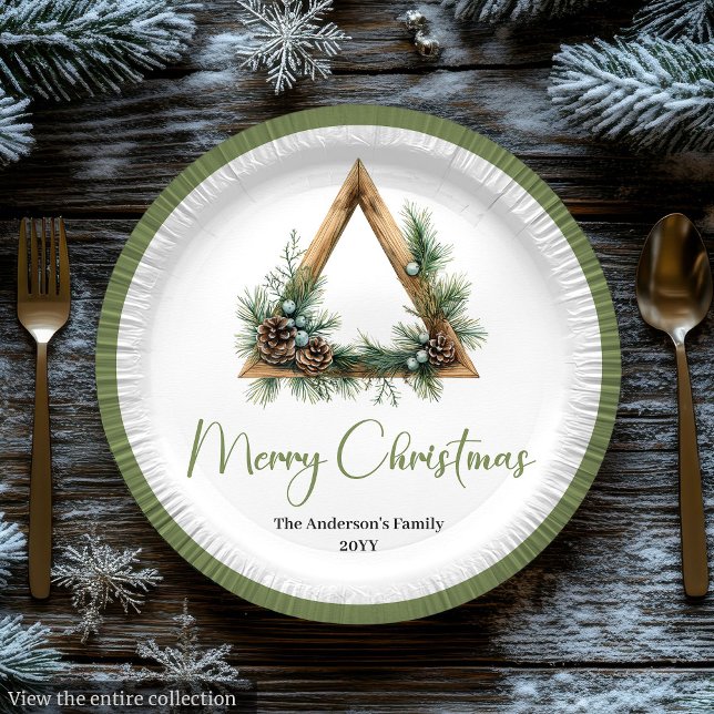 Platos de escena de árbol de Navidad rústico bohem (Chic Bohemian Rustic Christmas Tree Scene Plates)