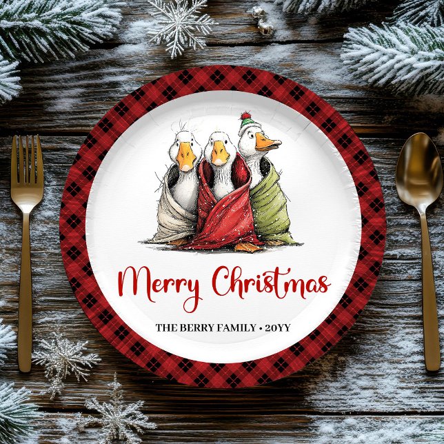 Platos de fiesta caprichosos de gansos tontos dive (Christmas Funny Silly Geese Whimsy Party Plates)