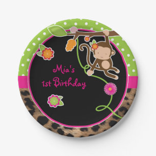 Platos de fiesta Chic Safari Jungle Monkey chica