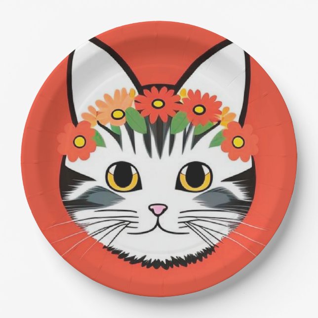 🐱 Platos de fiesta con gráfico de gato juguetón � (Anverso)
