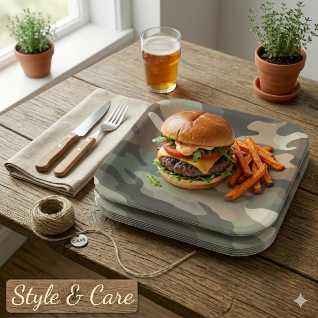 Platos de fiesta cuadrados con patrón de camuflaje (Camouflage Pattern Square Party Plates for Events)