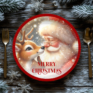 Platos de fiesta de adorable Papá Noel y Rudolph