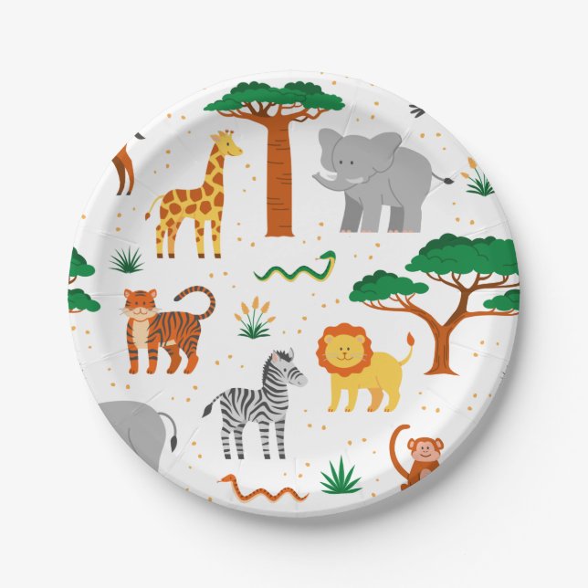 Platos de fiesta de animales salvajes felices (Anverso)