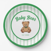 Platos de Fiesta de Bebé Verde Oso de Peluche Vint
