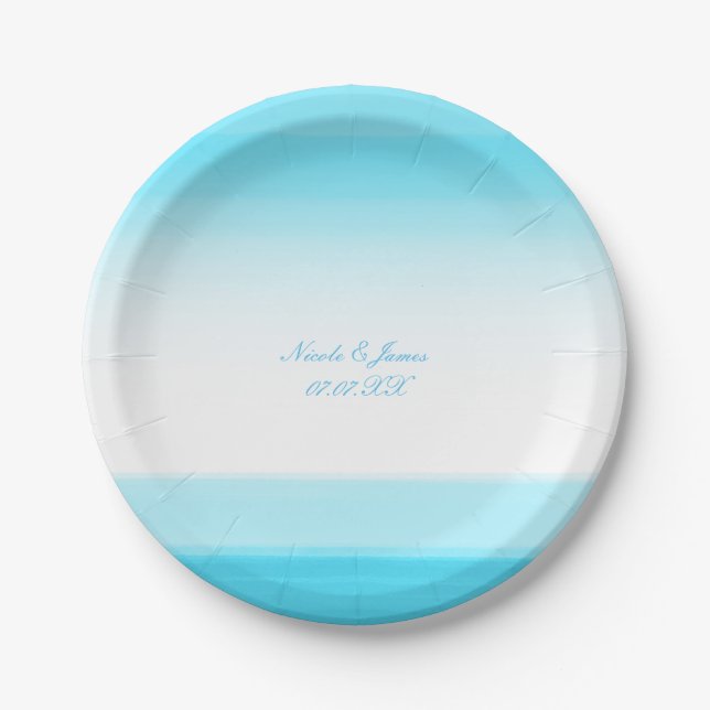Platos de fiesta de boda chic de acuarela azul bri (Anverso)