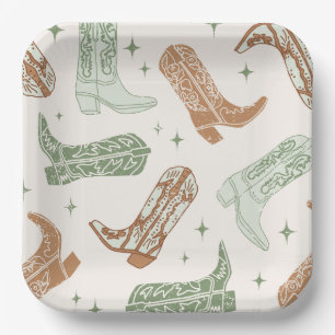 Platos de fiesta de botas de vaquero verdes