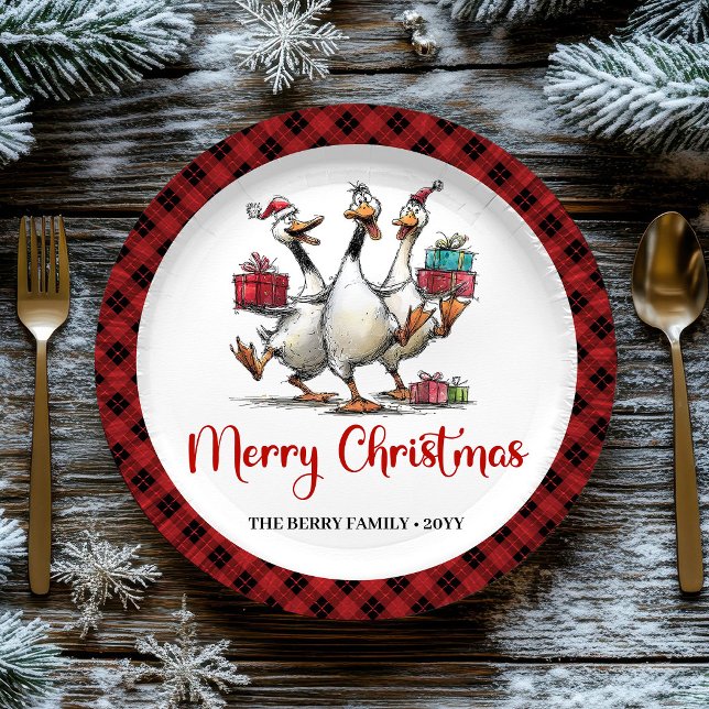 Platos de fiesta de capricho juguetón de gansos to (Christmas Silly Geese Playful Whimsy Party Plates)