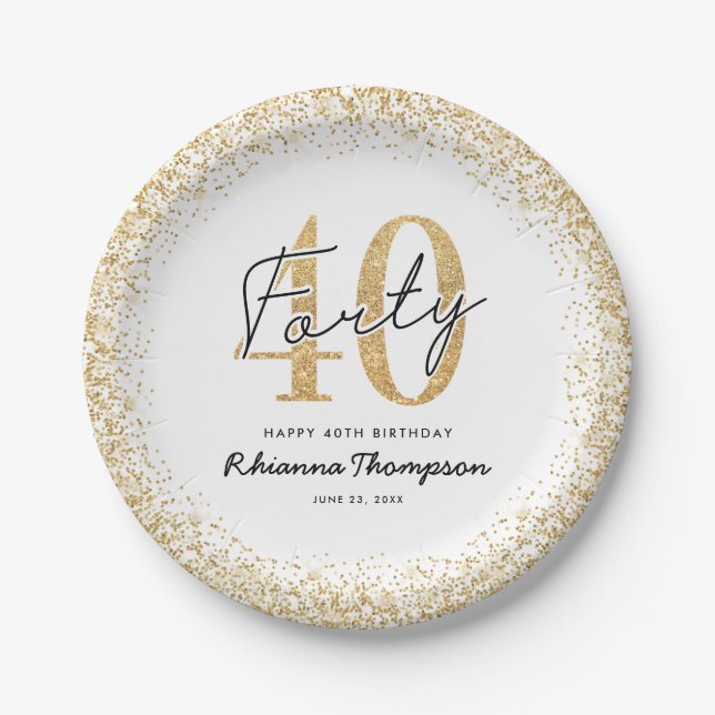 Platos de fiesta de cumpleaños 40 elegantes de oro (Anverso)