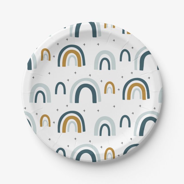 Platos de fiesta de cumpleaños arcoíris Niño Azul (Anverso)