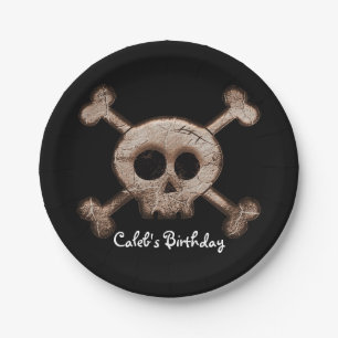 Platos de fiesta de cumpleaños con calavera y hues