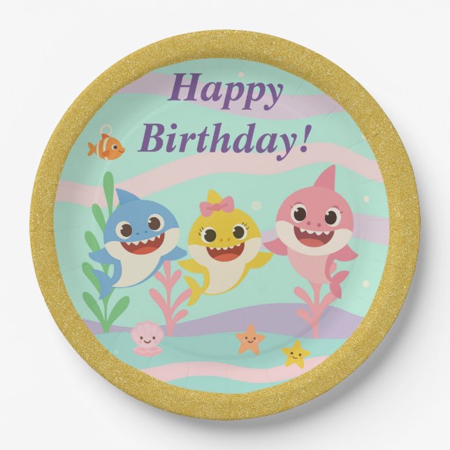 Platos de Fiesta de Cumpleaños de Baby Shark (Anverso)