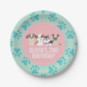 Platos de fiesta de cumpleaños de cachorro rosa hu